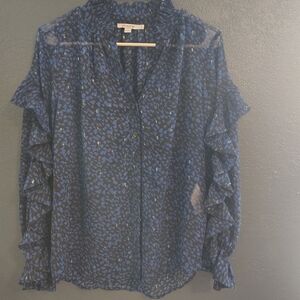 Chico's Blue Patterned Ruffle Blouse